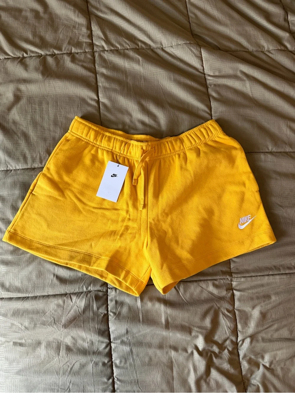 Nike Women's Yellow Fleece Drawstring Shorts